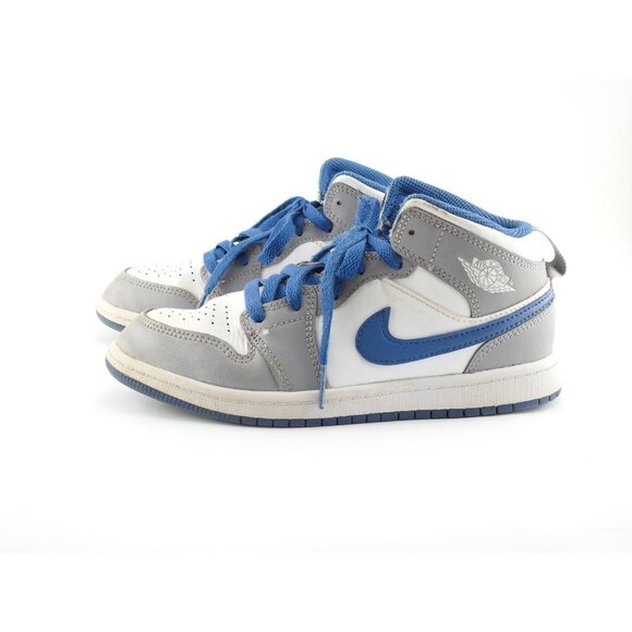 Air Jordan 1 Mid GS Cement Grey True Blue DQ8423-014 Youth US 2.5 - Picture 3 of 7